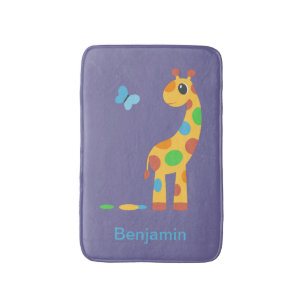Tapete De Banheiro Cartoon Giraffe e Borboleta Coloridas