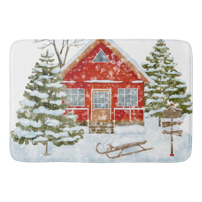Tapete De Banheiro Casa Vermelha da Paisagem de inverno (Frente)