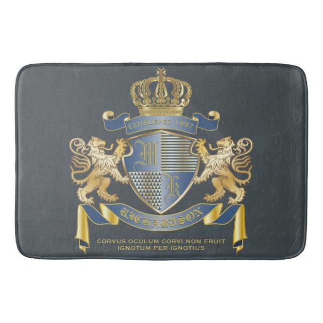 Tapete De Banheiro Casaco de Braços Emblem de Ombre Dourado Azul Metá (Frente)