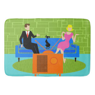Tapete De Banheiro Casal retro com a esteira de banho do gato