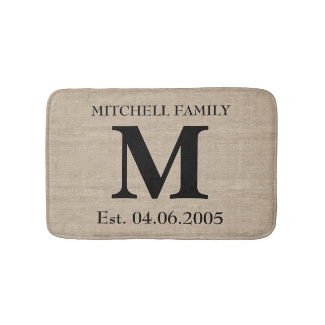 Tapete De Banheiro Casamento inicial de monograma faux linen burlap (frente)