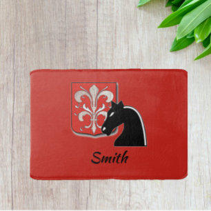 Tapete De Banheiro Cavaleiro e escudo vermelho e preto medievais