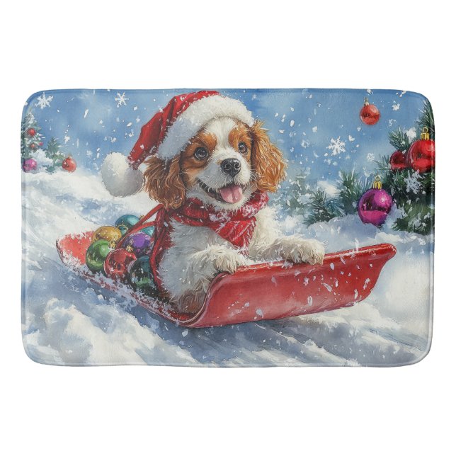 Tapete De Banheiro Cavalier King Charles Spaniel Dog Sledge Natal (Frente)