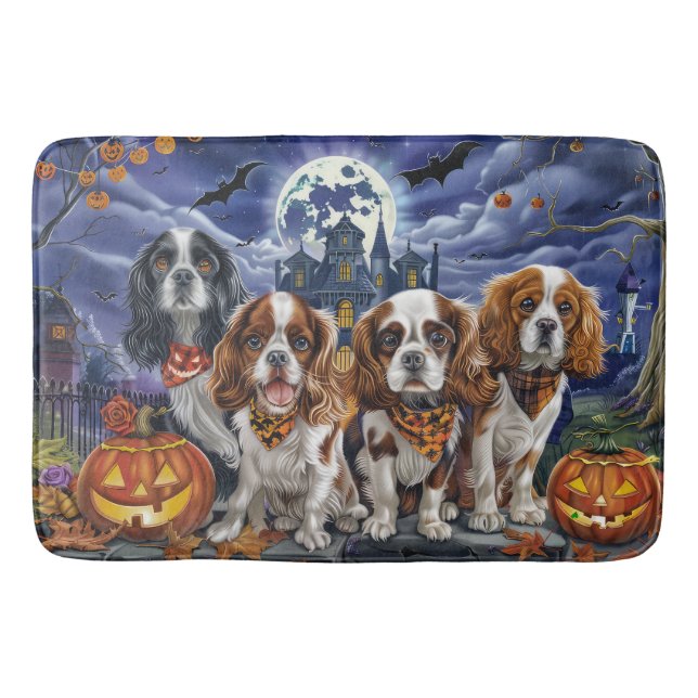 Tapete De Banheiro Cavalier King Charles Spaniel Halloween Assustador (Frente)