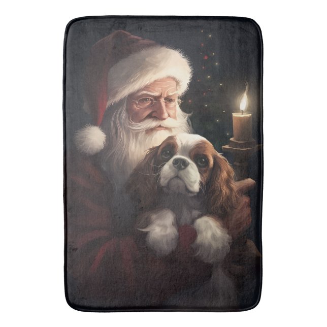 Tapete De Banheiro Cavalier King com Papai Noel Natal Festivo (Frente Vertical)