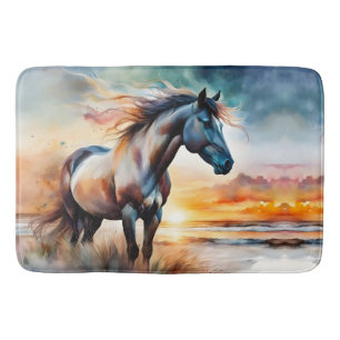 Tapete De Banheiro Cavalo Selvagem sobre Duna Cinzenta no Sunset