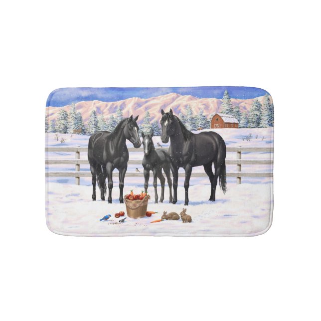 Tapete De Banheiro Cavalos Do Quarto Negro Na Neve (frente)