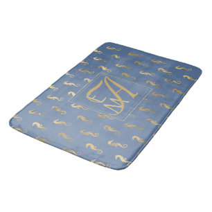 Tapete De Banheiro Cavalos-marinhos monogramados Decorrem Banheiro Az