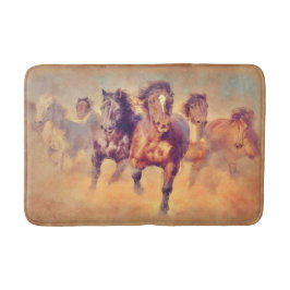 Tapete De Banheiro Cavalos Mustang Selvagens em Estouro Aquarela