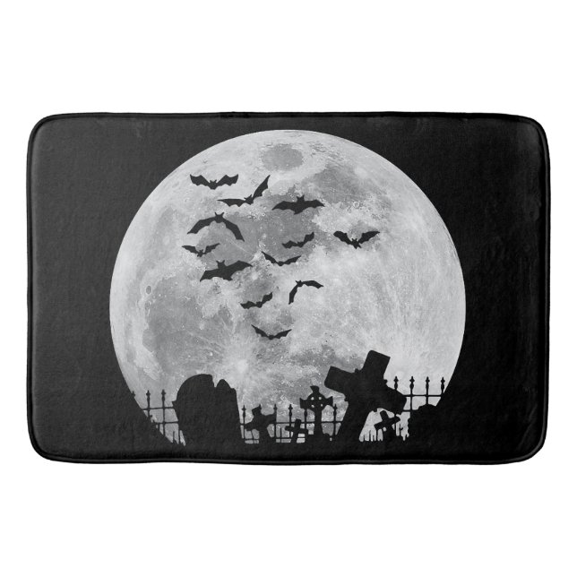 Tapete De Banheiro Cemitério de lua cheia de Halloween Cemitério de c (Frente)