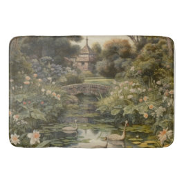 Tapete De Banheiro Cena botânica dos cisnes num jardim inglês