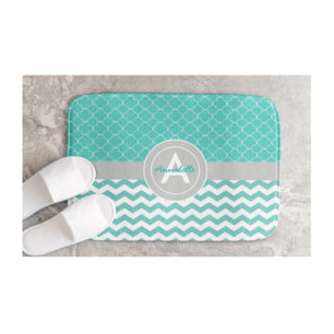 Tapete De Banheiro Cerceta Chevron cinzento Quatrefoil