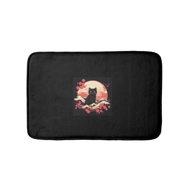 Tapete De Banheiro Cereja Blossom Night_ Black Cat e Lua Cheia (frente)