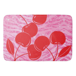 Tapete De Banheiro Cerejas de Zebra com Brilho Rosa Vermelho