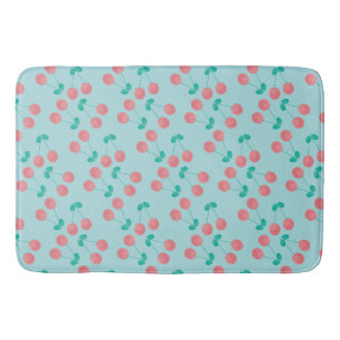 Tapete De Banheiro Cerejas Pintadas à Mão Aquarela Rosa Azul Claro