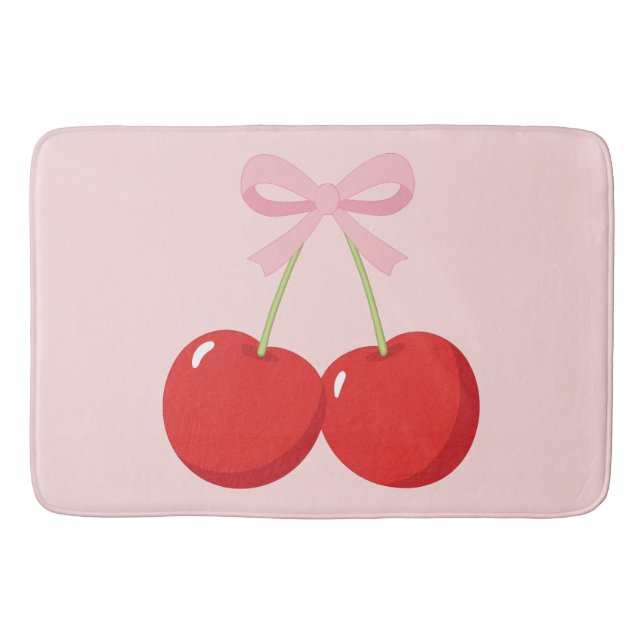 Tapete De Banheiro Cerejas Vermelhas com Arco Rosa Coquette Chic (Frente)