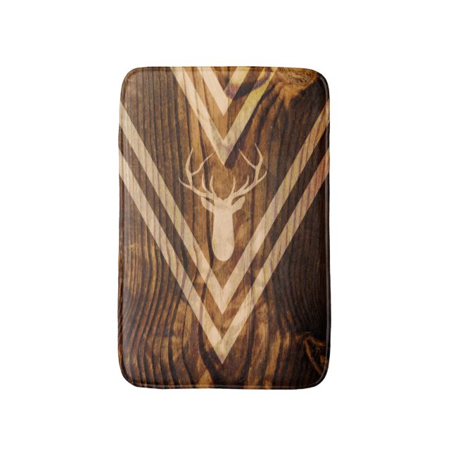 Tapete De Banheiro Cervos de Boho na madeira rústica (Frente Vertical)