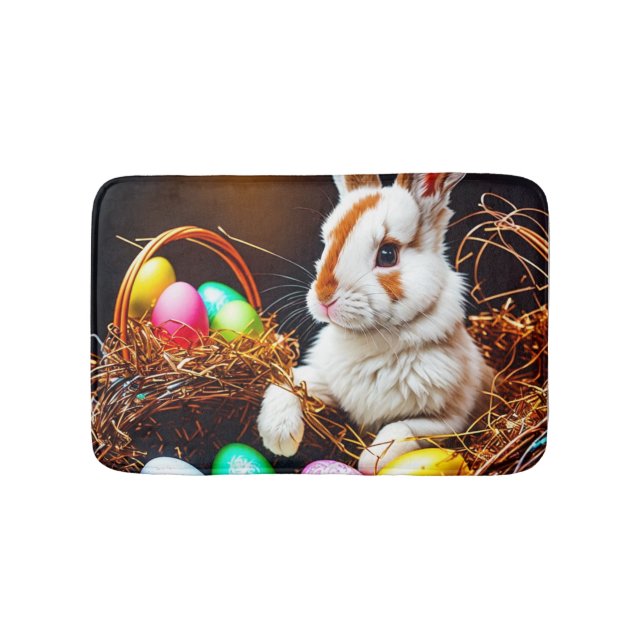 Tapete De Banheiro Cesta e Ovos de Coelho da Páscoa (frente)