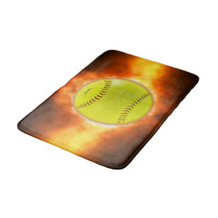 Tapete De Banheiro Chamas de bola de fogo de softball amarelo do Slip