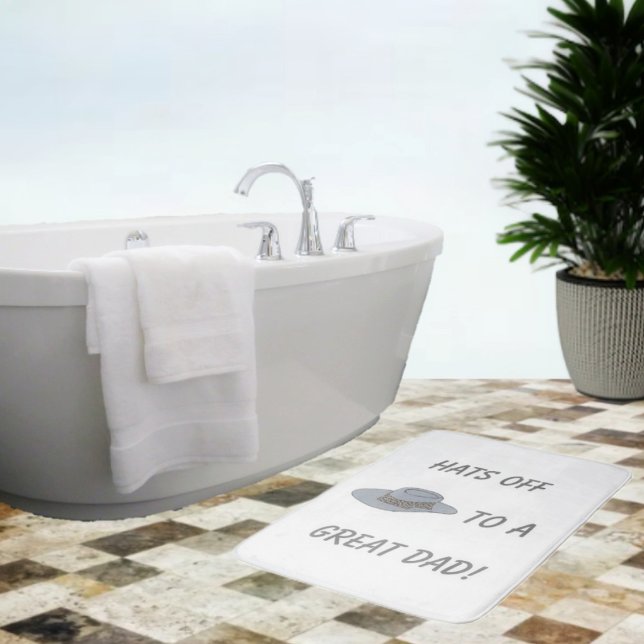 Tapete De Banheiro Chapéu Desligado da Cinza (Place this Cool, Hats Off-Gray Hat Bath Mat, in your Dad's bathroom, in appreciation of him!)