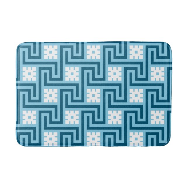 Tapete De Banheiro Chave Grega Deco, Azul Céu e Marinho (Frente)
