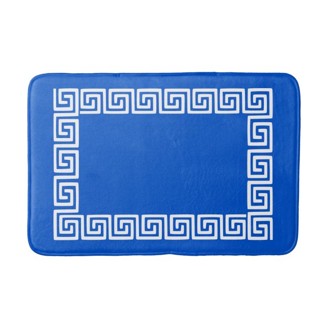 Tapete De Banheiro Chave Grega Préppy – Azul Real e Branco (Frente)