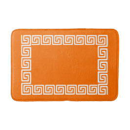 Tapete De Banheiro Chave Grega Préppy – Laranja e Branco