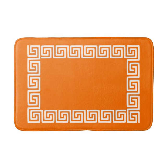 Tapete De Banheiro Chave Grega Préppy – Laranja e Branco (Frente)