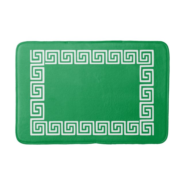 Tapete De Banheiro Chave Grega Préppy – Verde & Branco (Frente)