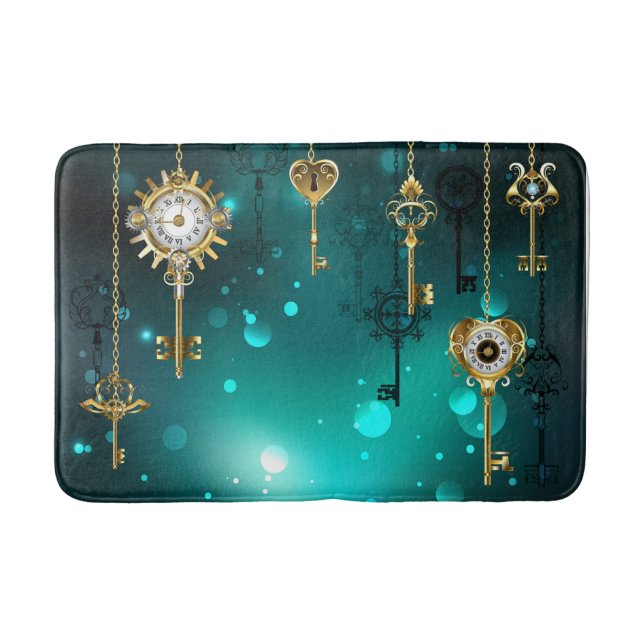 Tapete De Banheiro Chaves de Esqueleto Anticas em Fundo Verde (Frente)