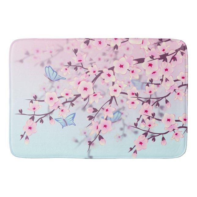 Tapete De Banheiro Cherry Blossomo Paisagem Rosa Sky Azul (Frente)
