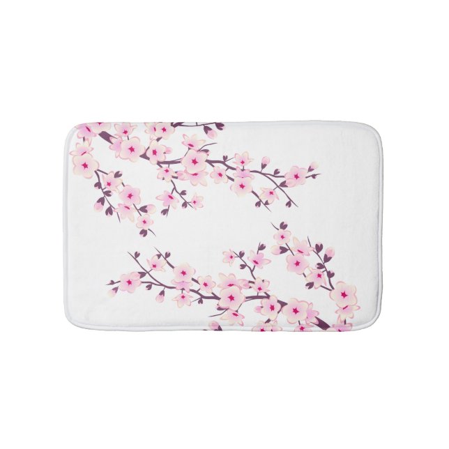 Tapete De Banheiro Cherry Blossomo White Floral Rosa (frente)