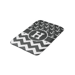 Tapete De Banheiro Chevron branco preto personalizado ancora o teste