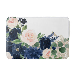 Tapete De Banheiro Chic Blooms Marinho Blue e Blush Rosa