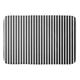 Tapete De Banheiro Chic de Padrão Strips Verticais em Branco Preto