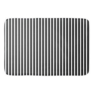 Tapete De Banheiro Chic de Padrão Strips Verticais em Branco Preto