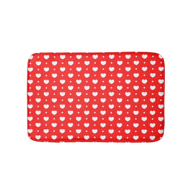Tapete De Banheiro Chic Red White Hearts Pattern Girl Mat (frente)