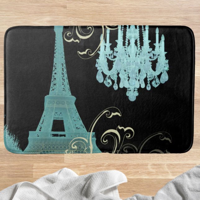 Tapete De Banheiro chic retro moda paris eiffel torre (girly chic retro fashion teal paris eiffel tower bath mat)