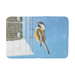 Tapete De Banheiro Chickadee na pintura do alimentador - arte