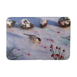 Tapete De Banheiro Chickadee Winter Bathmat