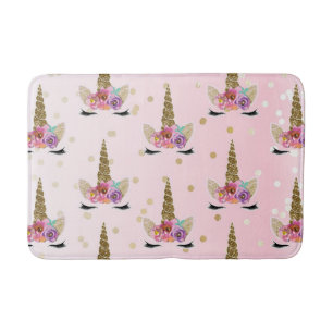 Tapete De Banheiro Chifre de Unicórnio Moderno e Fashion Rosa e Doura