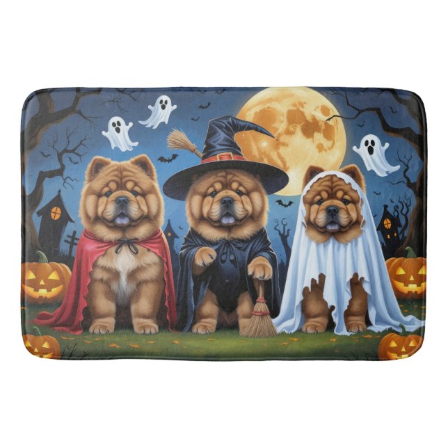 Tapete De Banheiro Chow Chow Dog Pumpkin Halloween Engraçado (Frente)