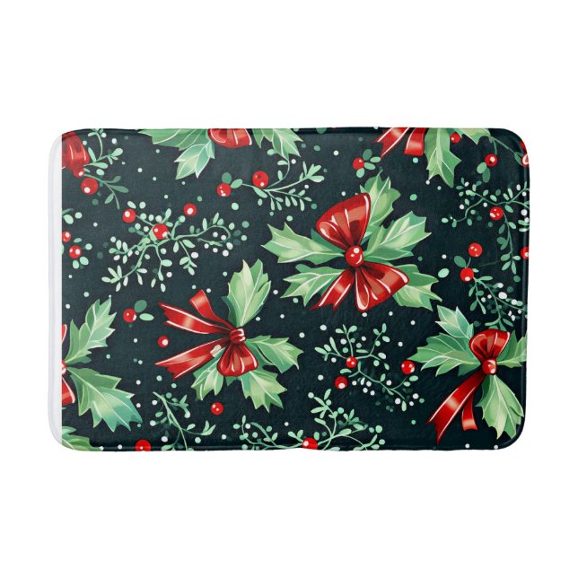 Tapete De Banheiro Christmas Holly Berry Pattern (Frente)