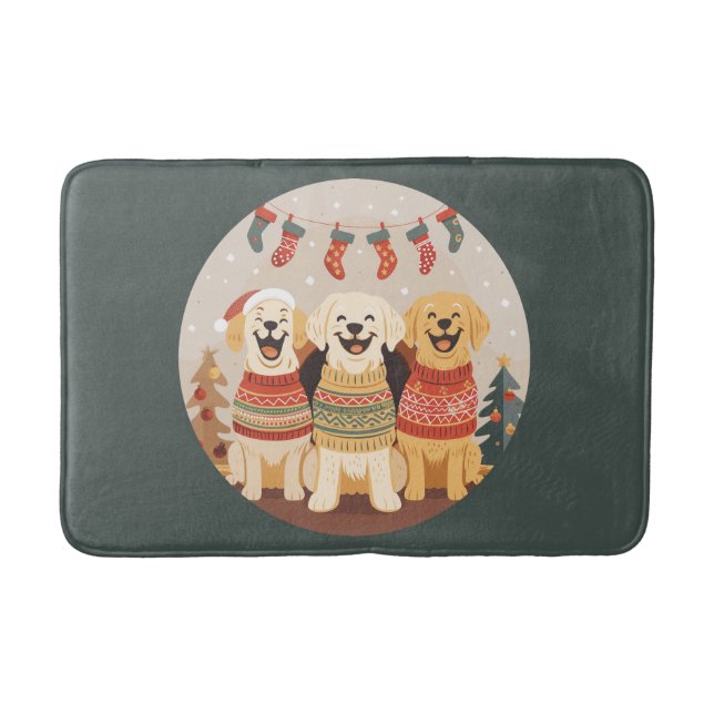Tapete De Banheiro Christmas Labrador Retriever Dogs (Frente)