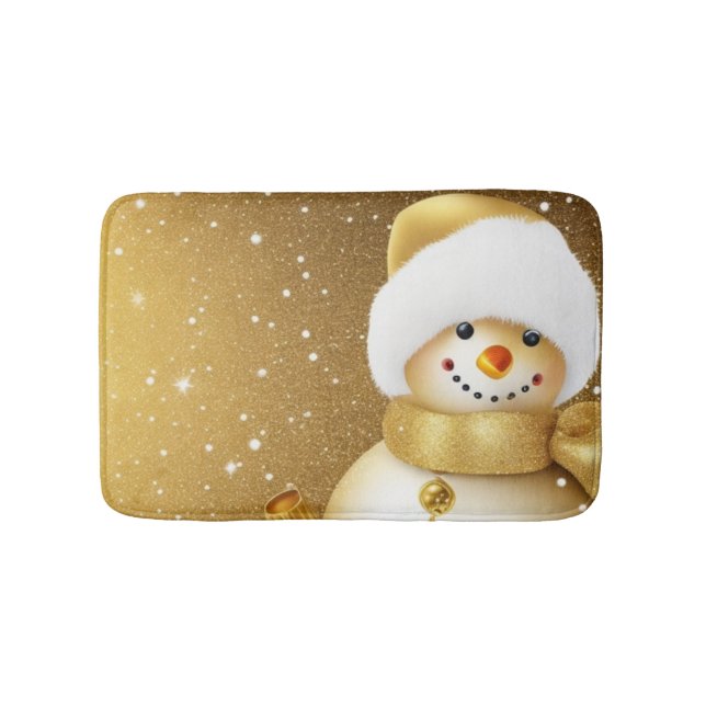 Tapete De Banheiro Christmas Party Golden Snowman Snowflakes Holidays (frente)