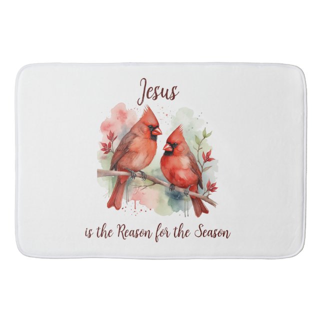 Tapete De Banheiro Christmas Red Cardinal Jesus Reason for Season (Frente)