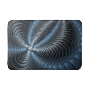 Tapete De Banheiro Cinza Azul Plástico Arte Fractal 3D Abstrato