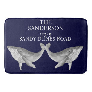 Tapete De Banheiro Cinza de baleia náutica, azul e branco