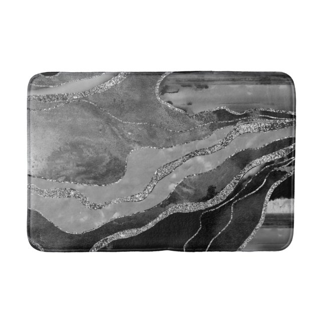 Tapete De Banheiro Cinza Negra Marble Branco Agate Silver Gliter #1 (Frente)