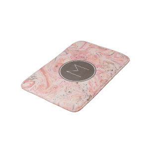 Tapete De Banheiro Cinza Rosa Beige Mármore Monograma Bath Mat